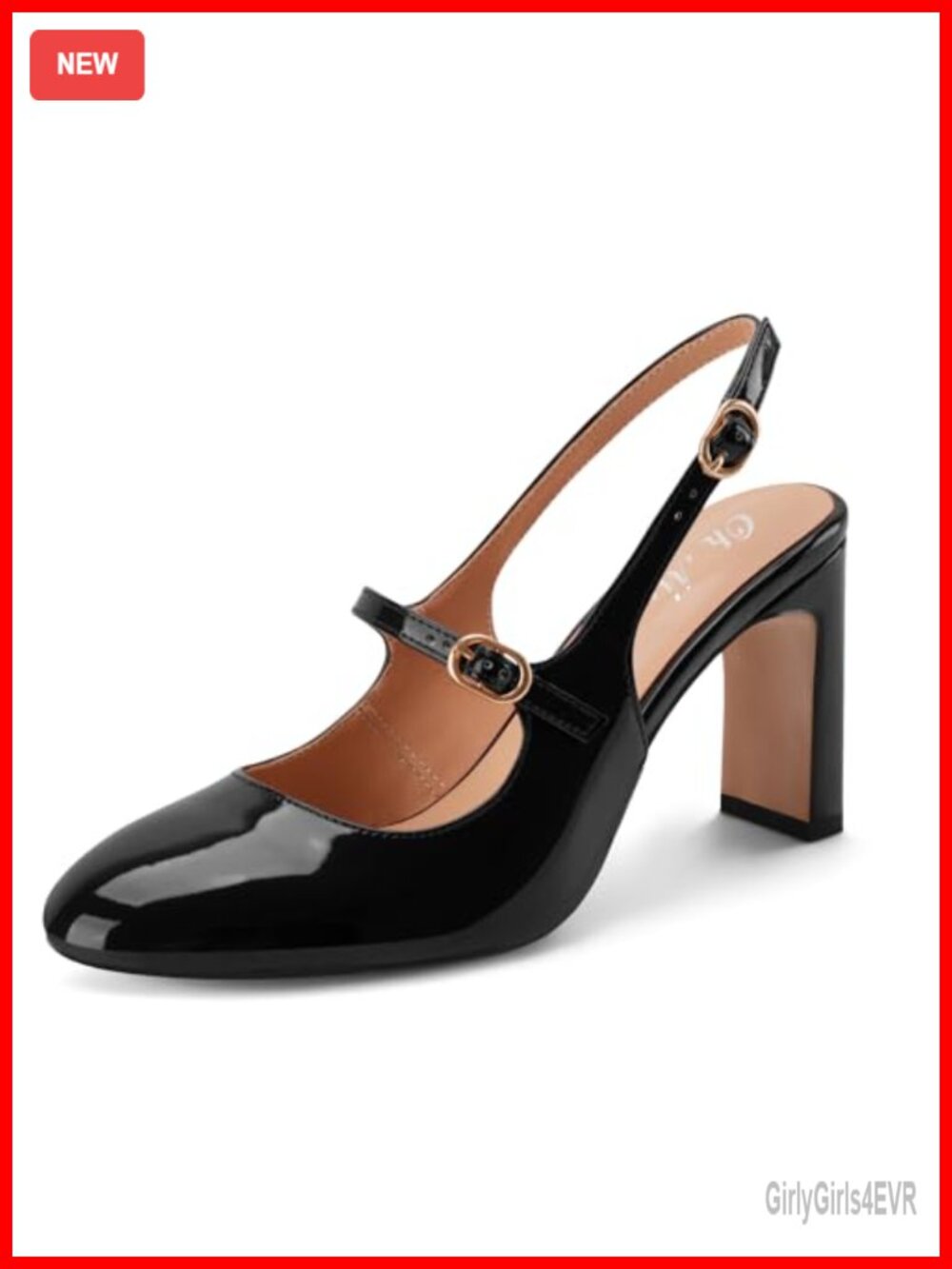 Women's Mary Jane Slingback Chunky High Heels Closed Round Toe Pumps Faux